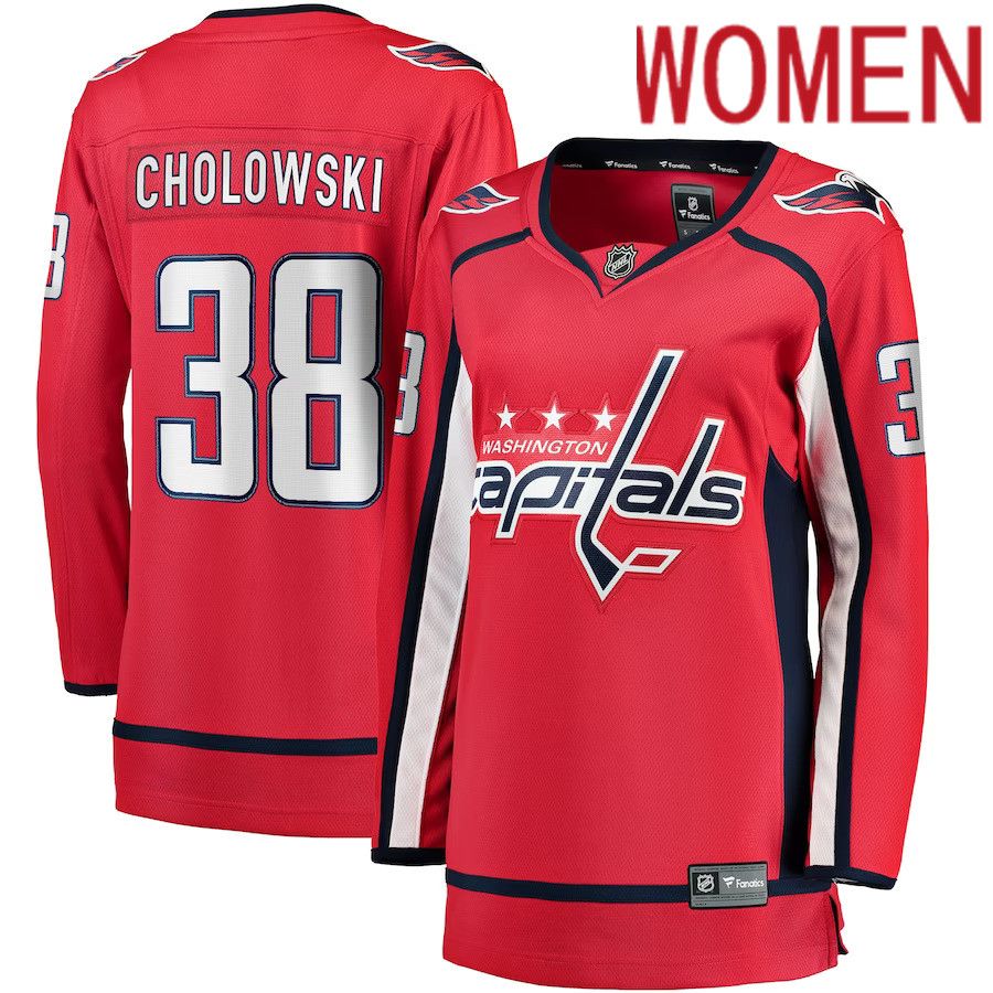 Women Washington Capitals #38 Dennis Cholowski Fanatics Branded Red Home Breakaway Player NHL Jersey->women nhl jersey->Women Jersey